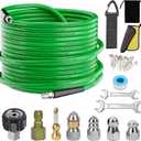 Sewer Jetter Kit for Pressure Washer,Water Jet Drain Cleaning Hose with Corner Rotating Button Spring Nose 1/4" NPT Sewer Cleaning Tool High-Pressure Nozzles,5800 PSI 50 FT