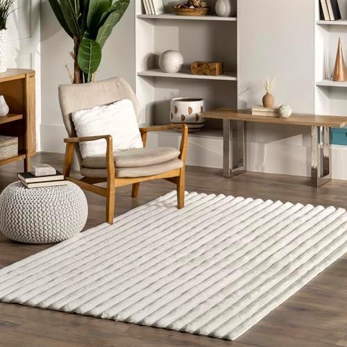 nuLOOM 3'9" x 6' Cozy Plush SuperiorWash Area Rug, Machine Washable, Non-Slip, Soft Fluffy Shag Carpet for Living Room Bedroom Kids Room Nursery Home Decor, Kai White