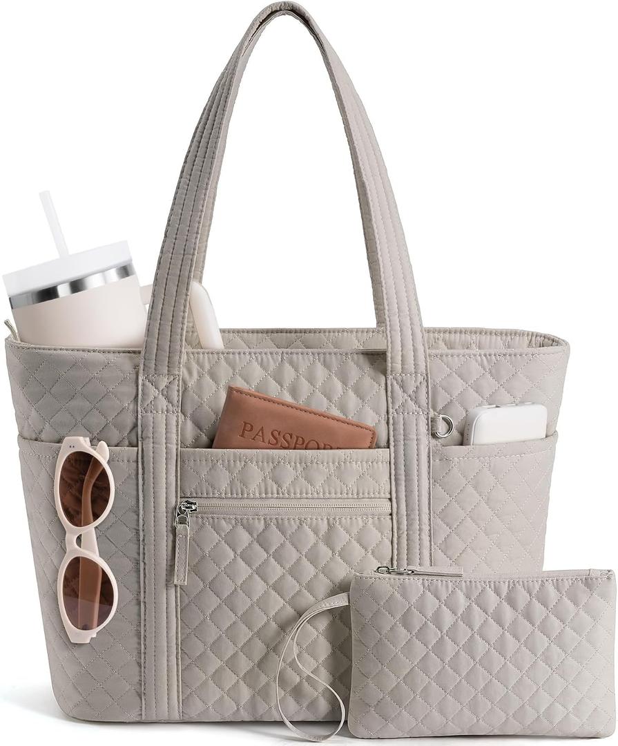 Bagstellar Quilted Tote Bag for Women, Puffer Cotton Work Tote Teacher Nurse Shoulder Bag Handbag for School, Travel, Nursing