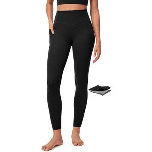 IUGA Compression Leggings with Pockets for Women Tummy Control Leggings No Front Seam Workout High Waist Yoga Pants (Medium, Black)