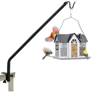 Kingsyard Heavy Duty Deck Hook, 27"-39" Adjustable Metal Deck Railing Hooks for Hanging Bird Feeders, Planters, Suet Baskets, Lanterns, Wind Chimes, Clamp Mounted (Clamp Mounted)