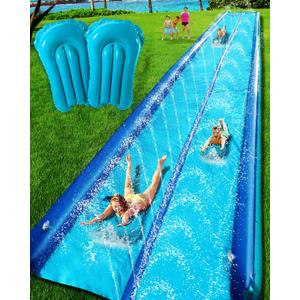 Slip and Water Slide for Kids and Adults Backyard,2 Lanes Extra Long Inflatable Slip and Water Slide with Sprinkler and Bodyboards,Heavy Duty Summer Outdoor Water Toy,Blue Shark Theme, 22ft-Double Lane