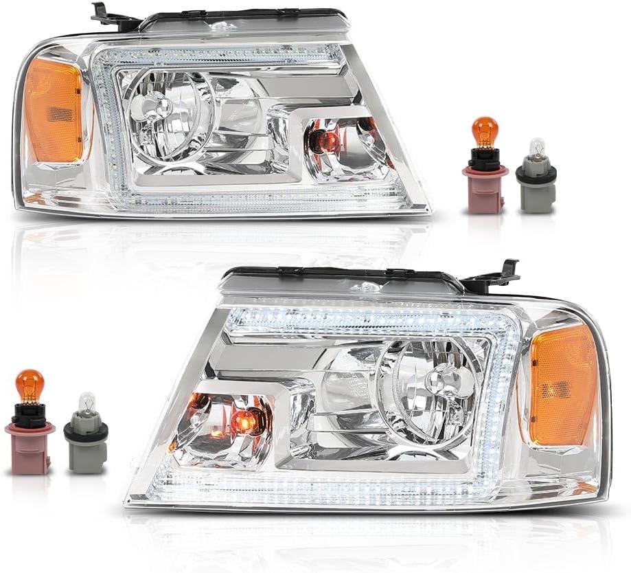 LED Headlights Assembly Fit Ford F150 2004-2008/2006-2008 Lincoln Mark LT | Driver and Passenger Side,Clear Lens Chrome Housing Amber Reflector,DOT Approved,Fit F150 2004-2008 Headlamps,Waterproof