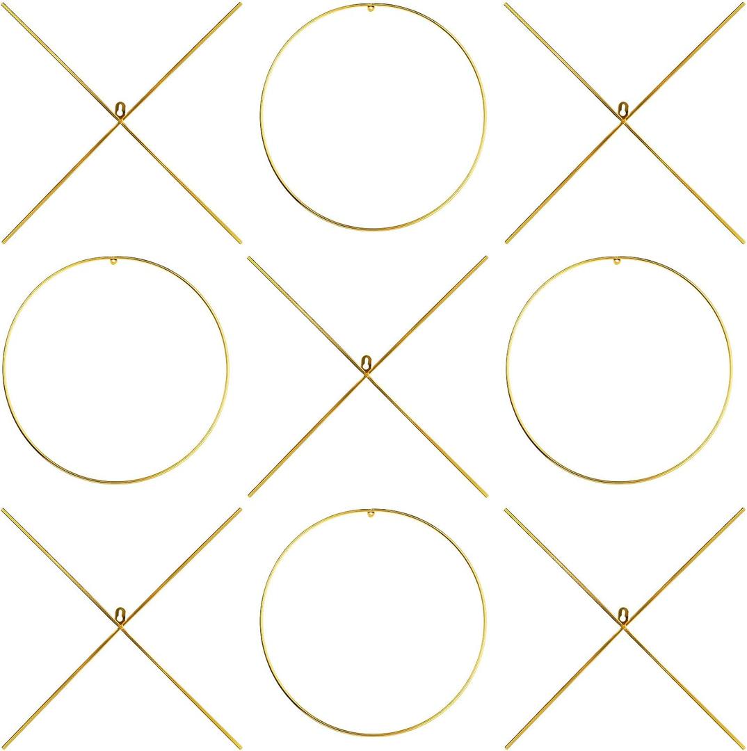 Hicarer 9 Pcs X and O Shaped Hanging Wall Art Tic Tac Toe Decor Metal Wall Sign Gold Wall Decor Contemporary Modern Home Decor for Living Room Bedroom Bathroom Kitchen or Office,14.2" l x 14.2" W