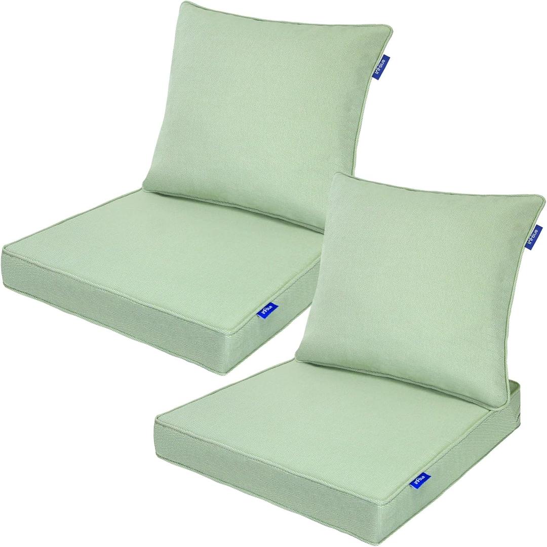 Deep Seat Cushions, Outdoor Cushions, Patio Furniture Cushions, Deep Seat & Back Cushion Patio Cushions for Backyard Couch Sofa Fade Resistant (22x24x4 inches 2 Sets, Light Green)