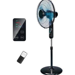 Aottop 16" Pedestal Fan with Touch Screen & LED Celsius Thermometer - Remote Control, 3 Speeds, 90 Oscillating,3 Wind Modes, 8H Timer, Quiet Standing Fan for Bedroom/Living Room/Office (Black)