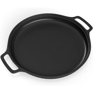 14Inch Cast Iron Griddle, Thickened Double Ears Pizza Pan, Griddle Pan for Stove Top, Gas Grills and Outdoor Cooking, Smooth Polished Surface, Easy to Clean