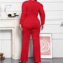 ThusFar Plus Size 2 Piece Outfits for Women Blazer Top Long Sleeve Long Pants Sets Casual Elegant Business Suit with Belt (Red)