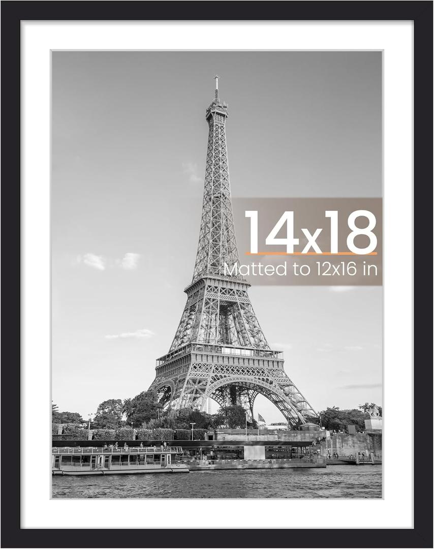 upsimples 14x18 Picture Frame, Wall Decor Poster Frames, Black 1 Pack | 14 x 18 Frame, 12x16 Frame with Mat for Gallery Wall, Family, Baby, Dog, Dorm, Christmas