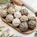 Syhood 12 Pcs Neutral Textured Christmas Ball Ornaments 2.4 Inch Vintage Boho Cream Beige Brown Xmas Bulbs Rustic Distressed Xmas Baubles Antique Farmhouse Modern Christmas Decor for Tree