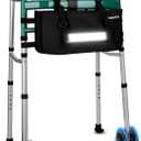 Folding Dual-Wheel Walker for Seniors with Motion Sensor Night Light & Storage Bag, Lightweight Adjustable Aluminum Walker for Elderly and Disabled, Compact Design for Small Spaces, Supports 350 lbs