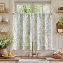 jinchan Linen Kitchen Curtain 36 Inch French Floral Double Layer Curtain Farmhouse Vintage Tier Drape Rustic Half Window Curtain for Living Room Window Treatment Rod Pocket 1 Panel Blue on Beige