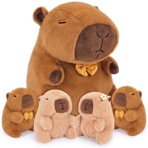 Achwishap 5PCS Capybara Plush,Capybara Stuffed Animal Mommy with 4 Capybaras Babies Plush Toy,Cute Plushie Capybaras Hugging Pillow Cuddle Plushie for Kids Girls Boys Birthday,Capy bara Family 16