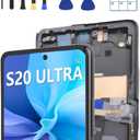 OLED Screen Replacement for Samsung Galaxy S20 Ultra 5G with Frame & Fingerprint Sensor  Includes Full Tool Kit & Installation GuideBlack