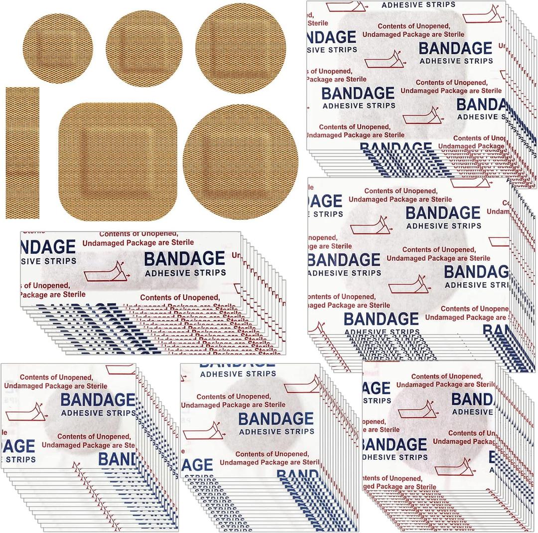 Weewooday 300 Pcs Small Bandages - Bulk Nose Bandages, Fabric, Adhesive, Flexible, Breathable - 0.34 x 1.6, 0.87, 0.94, 1.06, 1.38, 1.5 Inch
