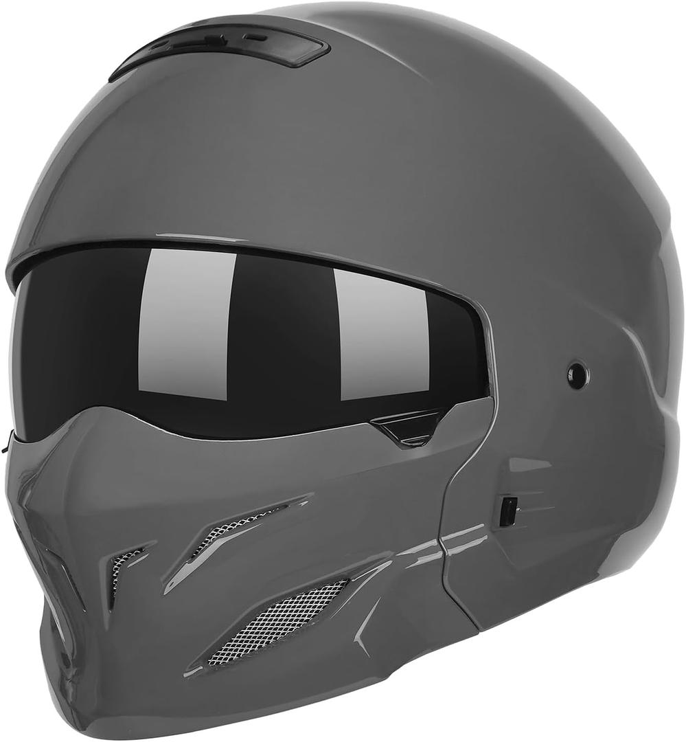 Full Face Motorcycle Helmet for Unisex-Adult Dirt Bike ATV Scooter Cruiser 3/4 Face Motocross Helmet Interchangeable Mouth Cover DOT Approved, Gray, Large