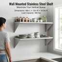 KUARBARR Stainless Steel Shelf Wall-Mounted Stainless Steel Wall Shelf 12 x 48 Inch, 2 Pack Commercial Metal Wall Shelves Garage Shelving for Restaurant Kitchen