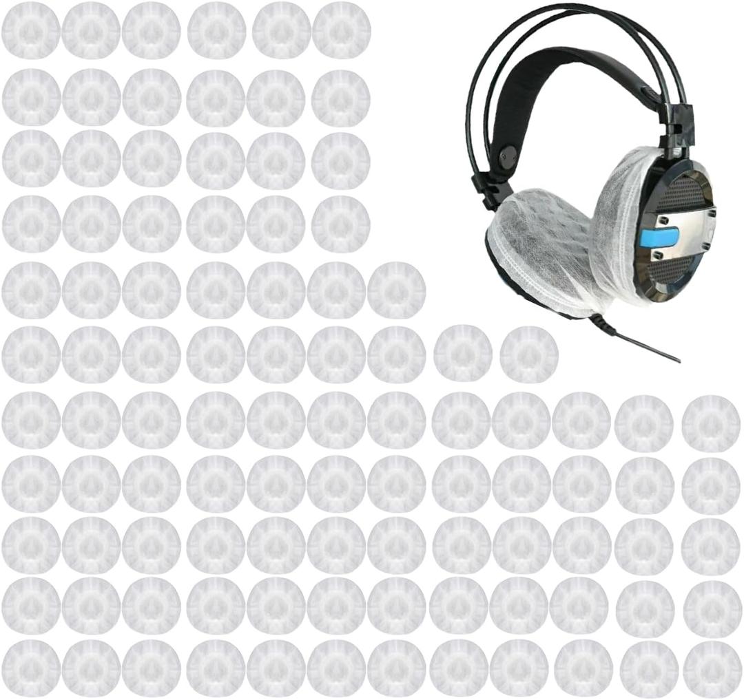 100Packs Disposable White Non-Woven Earphone Covers Stretchable Headphone Earpad Fabric Covers for Earphone Diameter 8-13cm(White)