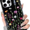 BITOBE Case for iPhone 16 [Compatible with MagSafe] Floral Flowers Design Bold Protective Phone Cover Magnetic Cute Trendy Case for Women Girls - Black Floral