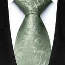 JEMYGINS Mens Floral Tie and Lapel Pin Necktie Pocket Square and Tie Clip with Sets for Business Casual 4PCS (Green)