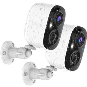 Security Cameras Wireless Outdoor, 2K Indoor WiFi Wireless Cameras, Outside Battery Powered Camera for Home Security, AI Motion Detection, Color Night Vision, Spotlight, Siren Alarm, SD/Cloud Storage, 2 Pack
