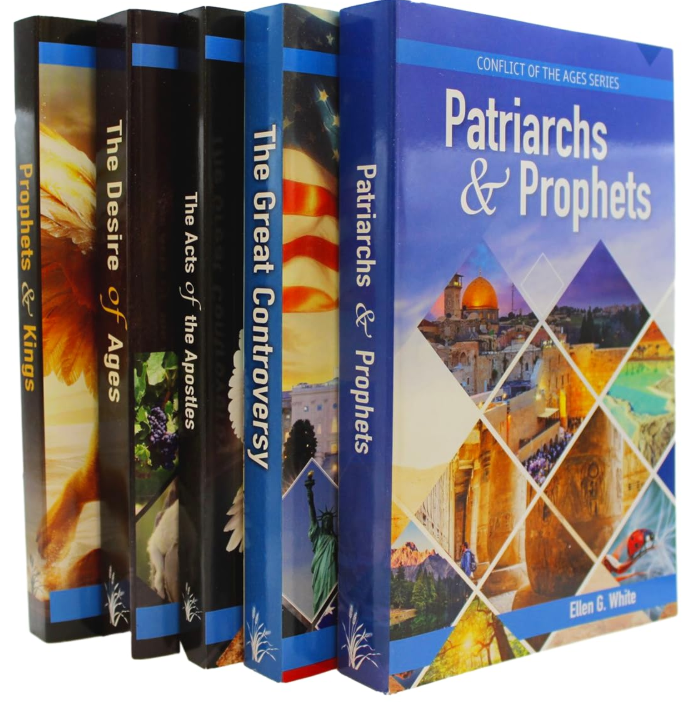 PATRIARCHS AND PROPHETS, PROPHETS AND KINGS, THE DESIRE OF AGES, THE ACTS OF THE APOSTLES, THE GREAT CONTROVERSY BY ELLEN G. WHITE (CONFLICT OF THE AGES SERIES) 5 VOL. (VOL. 1, 2, 3, 4, 5.)