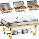 9Qt Chafing Dishes for Buffet, Gold 304 Stainless Steel Chafing Dish Sets, Food Warmers for Parties, Buffet Servers and Warmers, Warming Trays for Buffets Party, Multiple Size Food Pans, 4 Pack