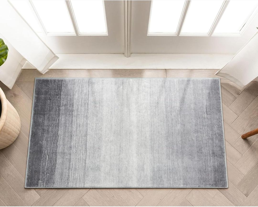 Wonnitar Modern Ombre Small 2x3 Entryway Rug, Washable Grey Front Door Mat, Non-Slip Contemporary Kitchen Accent Mat Gradient Faux Wool Indoor Floor Carpet for Bathroom Bedside Entrance (Grey,2'x3')