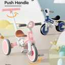 LOL-FUN Tricycle for Toddlers 1-3 Years Old Riding Toy, 5 in 1 Baby Balance Bike 2 Year Old Boys Girls with Parent Steering Push Handle, Pink