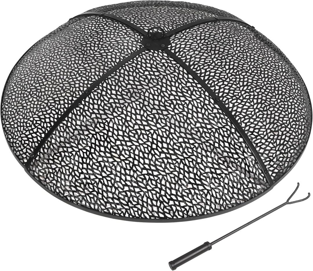 REDCAMP 36Inch Fire Pit Spark Screen, Collapsible Fire Pit Screen Round with Handle, Heavy Duty Iron Fire Pit Cover Mesh Round Replacement Firepit Screens Easy Opening for Outdoor Patio Backyard