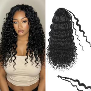 14 Inch Pre Looped Ocean Wave Crochet Braids Pure Protein Close to Human Hair 8 Packs Boho Ocean Braids Pre Twisted Deep Wavy Crochet Hair for Black Women(14Inch 1B)