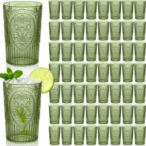 100 Pcs 16 oz Vintage Plastic Drinking Water Glasses Bulk, Green, 3.1 inch /8 cm x 5.1 inch / 13 cm
