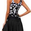 SEAFORM Women's Two-Piece Tankini Swimsuits Tummy Control Bathing Suits False Two-Piece Tankini Top with Swim Dress for Women (Black)