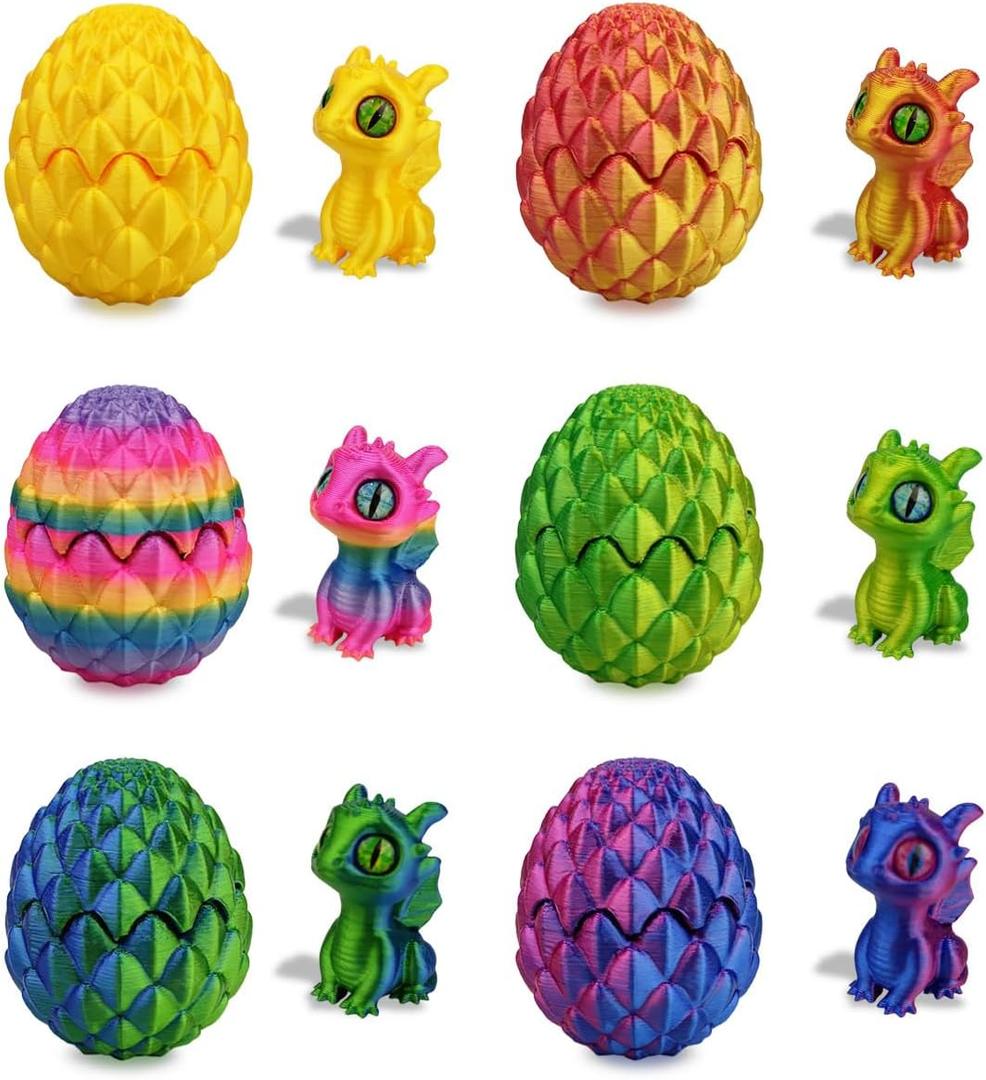 Anditoy 6 PCS Mini 3D Printed Dragon Eggs with Toys Inside Prefilled Easter Eggs for Kids Boys Girls Easter Basket Stuffers Gifts Party Favors