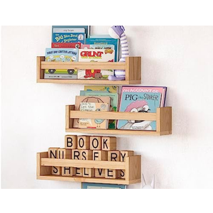 NATURE SUPPLIES Set of 3, Natural Wood Floating Nursery Book Shelves, Bookshelves For, Wall ,Kids Rooms Decor, Toys & Playroom Furniture, Kids Bookshelf, Nursery Bookshelf