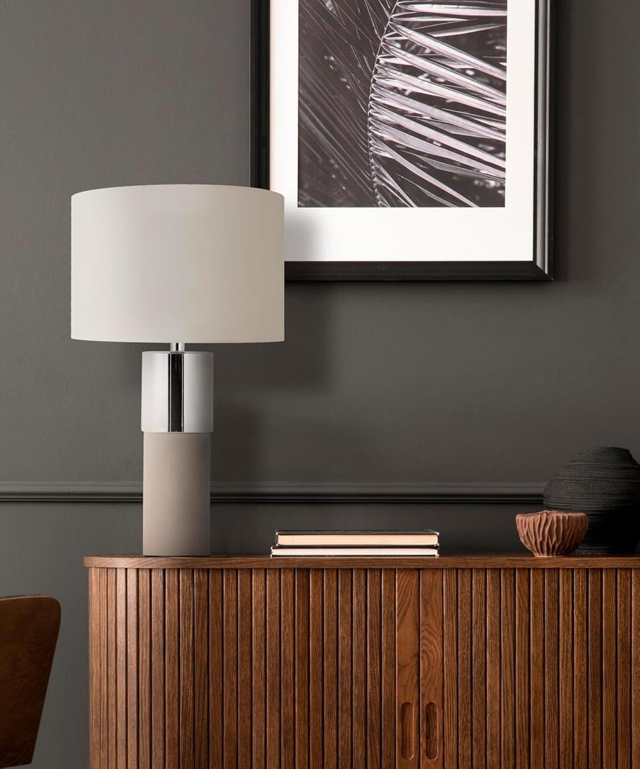 Harvest Land 22" Sole Cement Large Table Lamp Modern Round Stone Lamp with Chrome Accent for Entry Table or Lamps for Living Room, Decorative lamp, Bedside Table Lamps