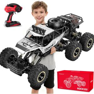 Jiakora RC Cars, Remote Control Monster Truck - Rock Crawler RC Truck with 2 Rechargeable Batteries, Metal Body, Large Size & LED Headlights, Boy Toys for Kids Ages 4-7 8-12 Birthday Gifts