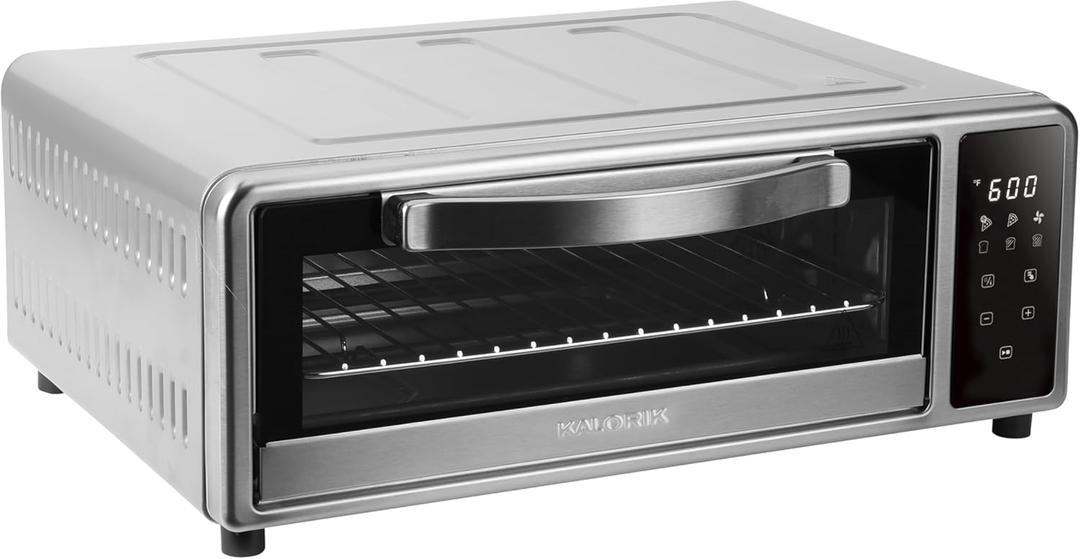 Kalorik MAXX Air Fryer Pizza Oven with Stone, Turbo-Heat Technology Up To 600F Featuring Touchscreen Controls with 6 Preset Functions Fits 12-Inch Pizzas, 1700-Watts, Stainless Steel