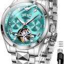 OUPINKE Watches for Men Automatic Skeleton Self Winding Dress Wrist WatchBusiness Waterproof Luminous Tungsten (Blue-DFN)