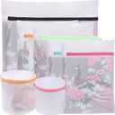 BAGAIL Laundry Bags Mesh Wash Bag for Intimates Lingerie and Delicates,7Pcs(1XL,2L,2M,2 Bra Bags) (Pearl White-Fine Mesh)