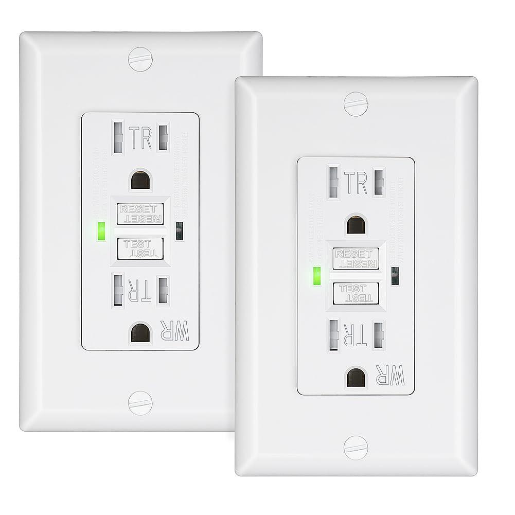 DEWENWILS 2-Pack GFCI Outlet 15Amp, GFCI Outlet Tamper Resistant(TR), Weather Resistant(WR) GFI Receptacle with Self-Test, LED Indicator, Wall Plate Included, Indoor or Outdoor, UL Listed, White