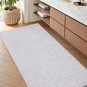 Color&Geometry Rubber Backed Waffle Bath Mat 60x24, Non Slip Machine Washable Bathroom Rugs, Soft Absorbent Chenille Boho Carpet for Bathroom Floor, Tub and Shower, White