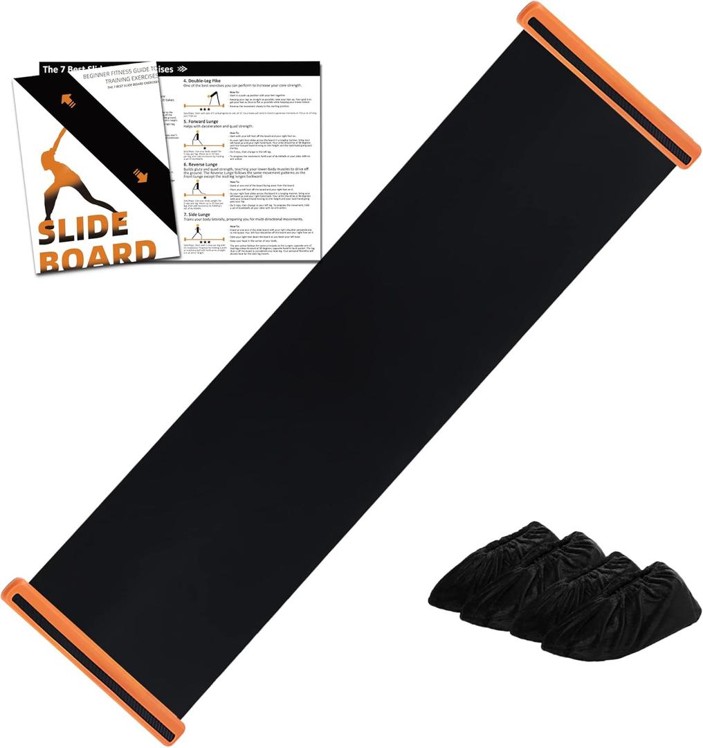 Slide Board For Working Out For Beginners And Pros, 4.6/6 Exercise Slide Board With 2 Sets of Shoes Booties (Black)