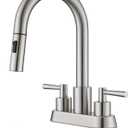 Bathroom Sink Faucet with Pull Out Sprayer 2 Handles, Brushed Nickel Pull Down Bathroom Faucet 3 Holes, 4 Inch Sink Faucet Bathroom, 360 Degree Swivel Spout, Pop Up Drain Assembly Included