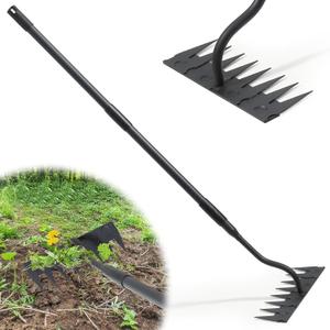 Manual Weeder Tool,8 Tines Garden Weeding Rake with Sharp Blade,55 Inch Long Handle,Heavy Duty Stand Weeding Tool for Weeding Loosening Soil Gathering Leaf Leveling Thatch Rake