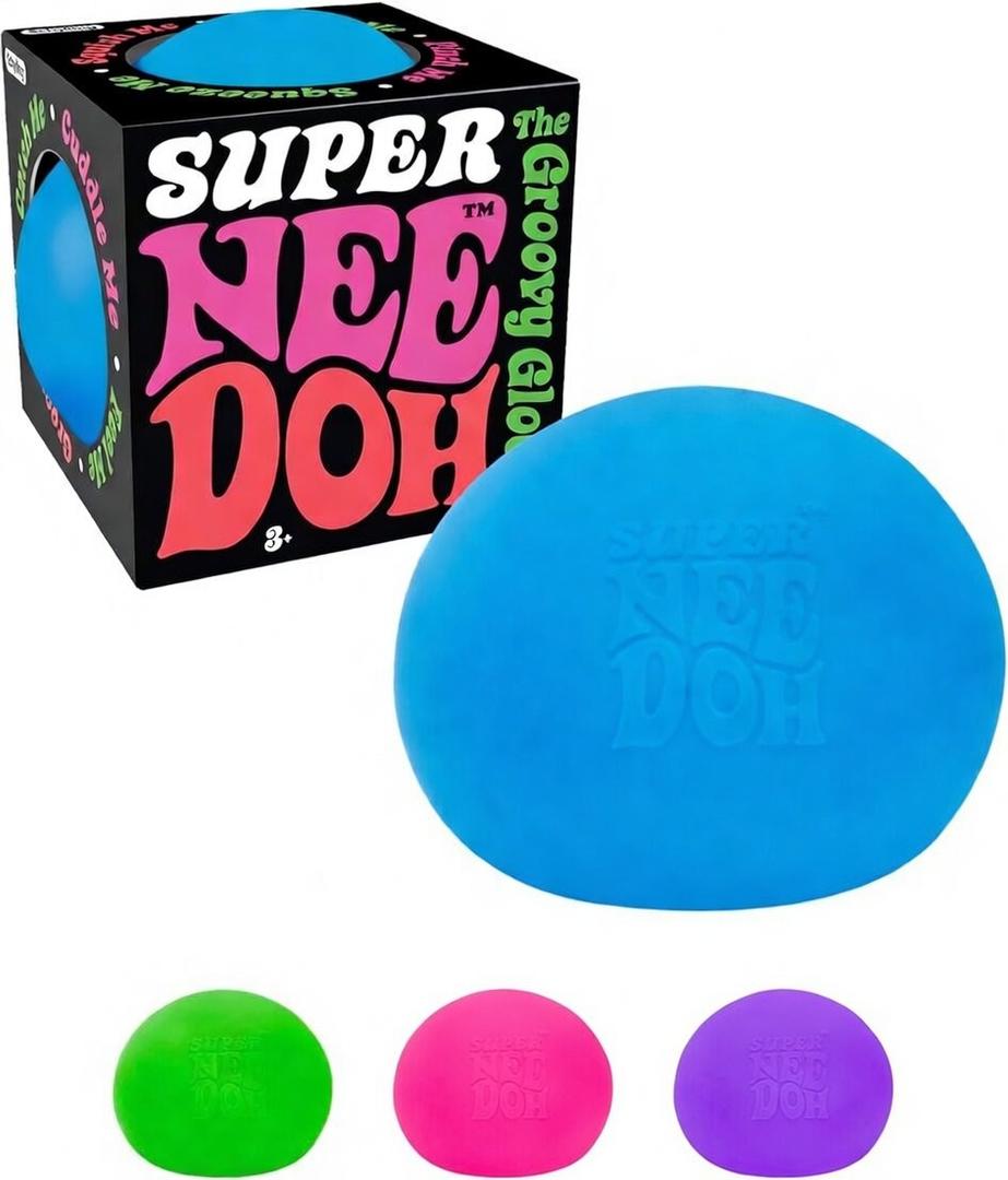 Schylling Brand Original Super Nee Doh Stress Ball Fidget Toy - Huge 4.5" in Diameter - Jumbo Squishy Squeezy Fun - Blue - Ages 3+
