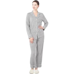 Women's Pajama Set Long Sleeve Button Down Fashion ladies Sleepwear soft Pjs knitted Loungewear Set (Medium, Light-Gray) (Gray, M)
