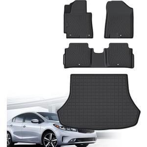 Floor Mats for 2014-2018 Kia Forte & Cargo Mat, TPE All Weather Protection Car 1st & 2nd Row Floor Liners with Trunk Mat Full Set Accessories, Black
