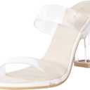 ZriEy Women's Chunky Block Open Toe Mid High Heeled Sandals Two Strap Slip on Heels Slide Sandals for Party Wedding Dress Dating Daily Pumps Shoes (6, Beige Clear)