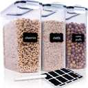 Cereal Containers Storage Set - 3 Piece Airtight Large Dry Cereal Container (135.2oz), BPA Free Dispenser Plastic Cereal Storage Containers with 16 Labels & Pen